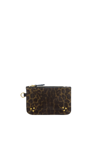 Popoche XS Zip Pouch | Imprimé Léopard Kaki Split Suede