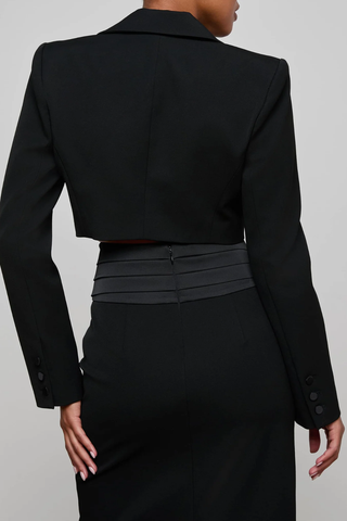 Daxton Satin Lapel Cropped Blazer | Black