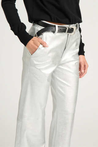 Metallic Leather Classic Trousers | Silver