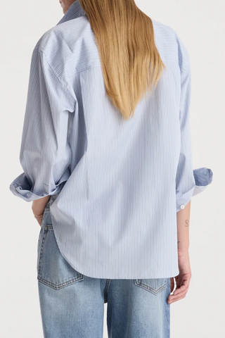 Draped Collar Shirt | Blue Stripe
