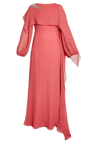 Embellished Silk Creponne Long Sleeve Gown | Cherry