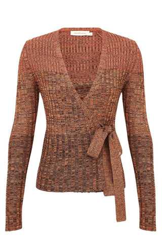 Mouline Rib Wrap Top | Chocolate Multi