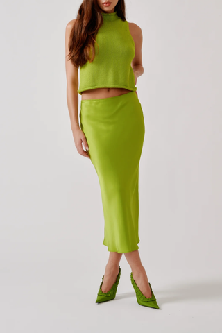 Miranda Scallop Trim Bias Cut Pull On Skirt | Chartruese