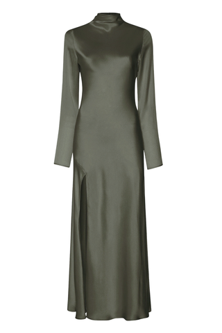 Satin Draped Neck Bias Dress | Pine