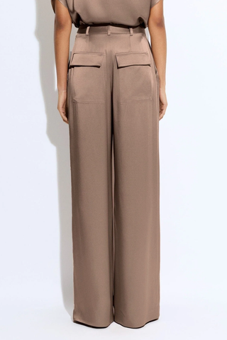 Satin Relaxed Pleated Pant | Oat