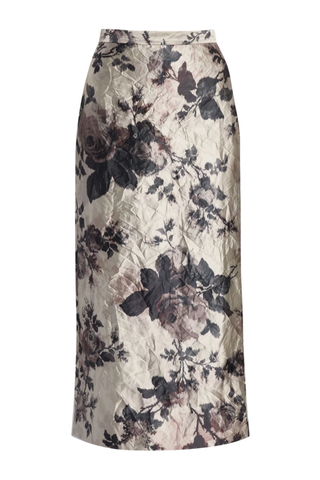 Floral Textured Satin Pencil Midi Skirt | Fonteyn Rose Pearl