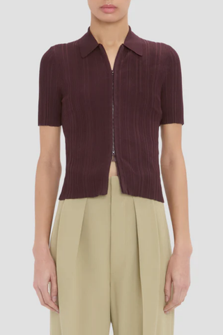 Ribbed Polo Top | Acai