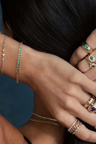 14k Emerald Tennis Segment Small Curb Chain Bracelet