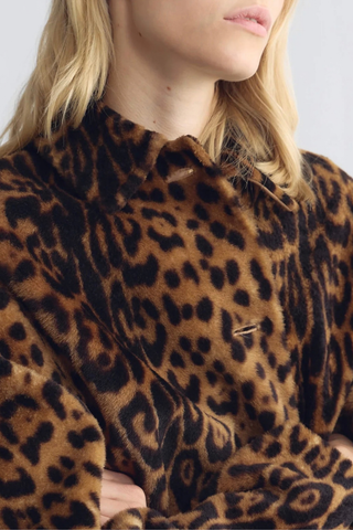 Davelle Shearling Coat | Leopard Print