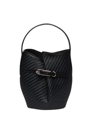 Mini Belted Bucket Bag | Black Raffia