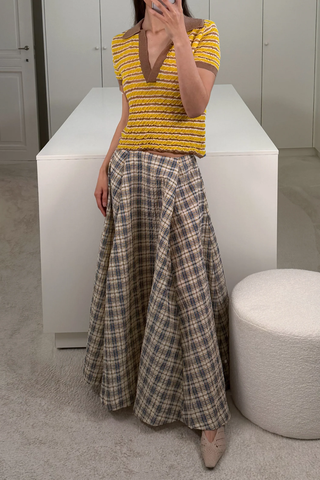 Kennedy Midi Skirt | Blue/Beige Seersucker Check