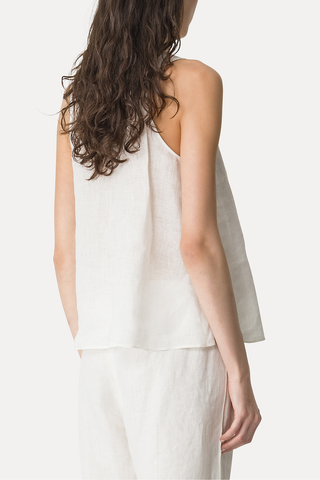 Chic Linen Embroidered Edges Top | Crystal