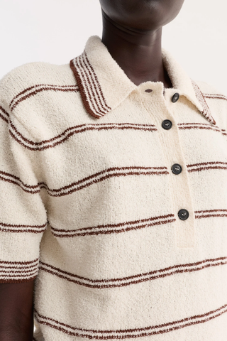 Towelling Striped Polo | Cream / Brown Stripe