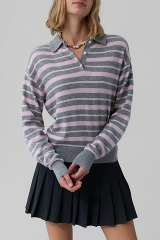 Collegiate Stripe Polo | Heather Grey Combo