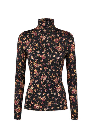 Aurelia Jersey Long Sleeve Turtleneck Top | Noir Floral