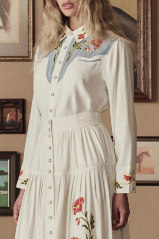 The Embroidered Western Shirt | Cream W/ Chambray Mix