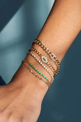 14k Emerald Tennis Segment Small Curb Chain Bracelet