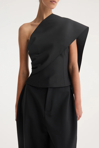 One-Shoulder Cape Top | Black