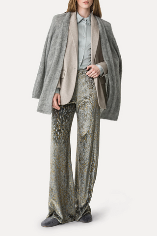 Flared Trousers in "en rêve" fil-coupé| Stone