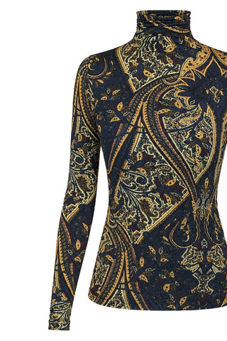 Aurelia Jersey Long Sleeve Turtleneck Top | Twilight Paisley