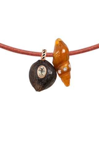 Costa Rica Oval Sillimanite and Fossil Agate with Diamonds Bead on Cord