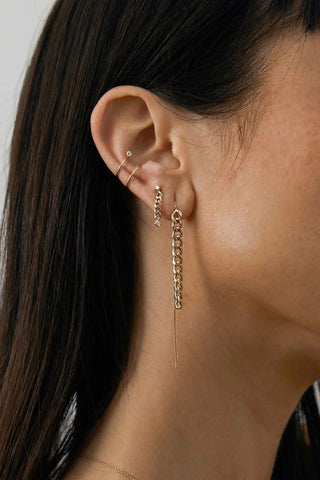 14k Prong & Princess Diamond Small Curb Chain Drop Earrings