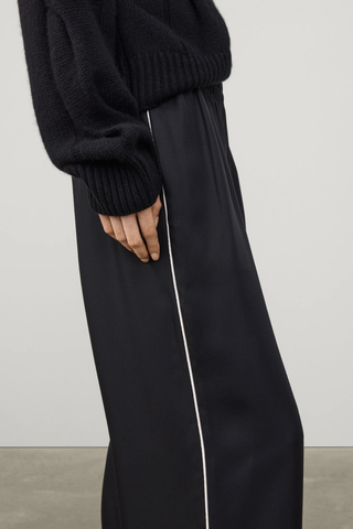 Piping Detail Wide Leg Trousers | Midnight/Bone