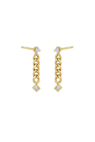 14k Prong & Princess Diamond Small Curb Chain Drop Earrings