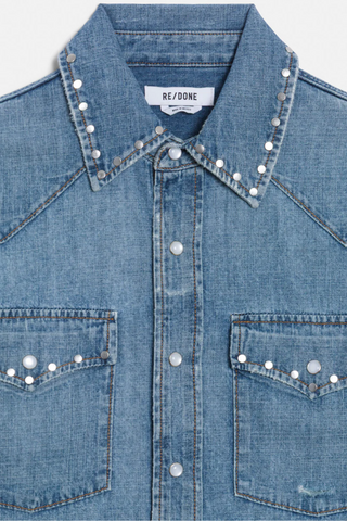 Distressed Western Shirt | Vintage Biker Blue Stud