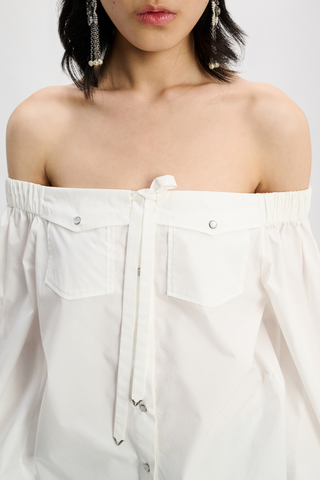 Poplin Power Off Shoulder Blouse | Pure White
