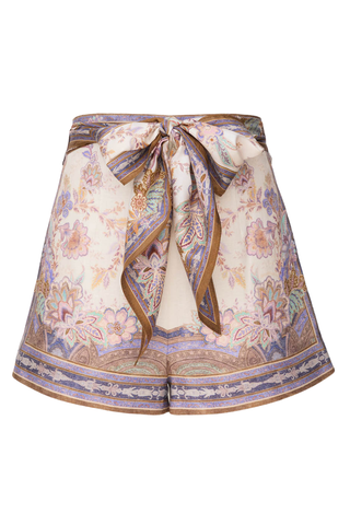 Luna Scarf Tie Short | Cream Blue Paisley
