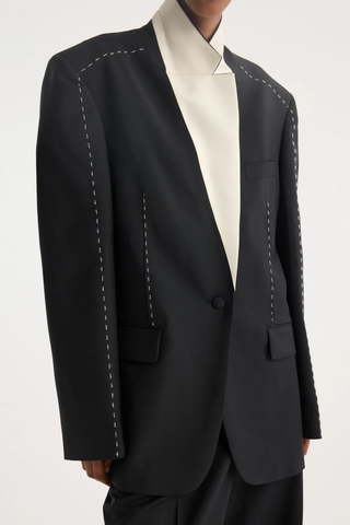 Contrast Detail Blazer | Black