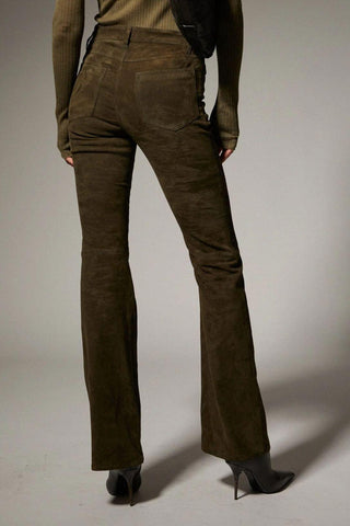 Suede 5 Pocket Micro Flare Pant | Loden