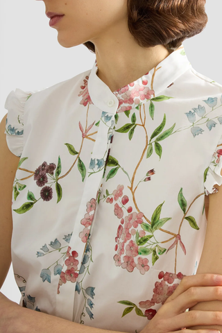 Floral Print Cotton Sleeveless Shirt | French Chintz Multi White