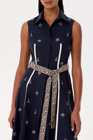 Miralda Iris Embroidery Dress | Navy Blue