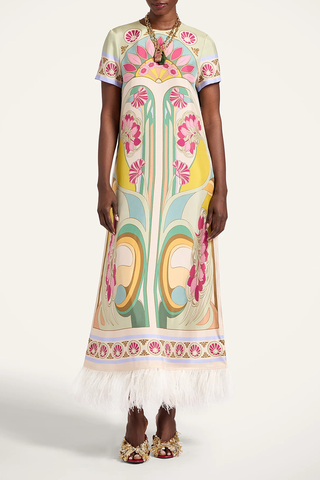 Swing Dress With Feathers | Tulip Placeé Green