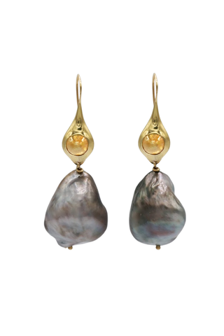 Tahitian Pearl and Yellow Cabochon Diamond Earrings