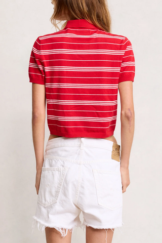 Shrunken Polo Sweater | Red And White Stripe