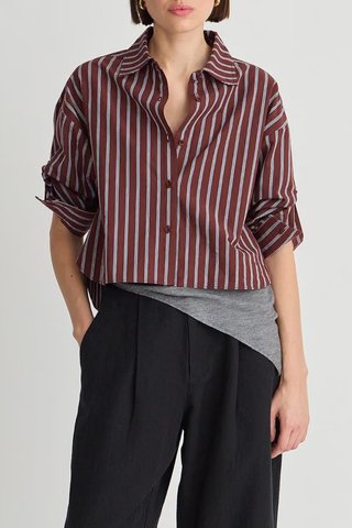 Cropped Isolde Button Down Top | Spice Multi Stripe