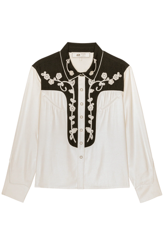 The Color Block Embroidered Western Shirt | Cream With Black