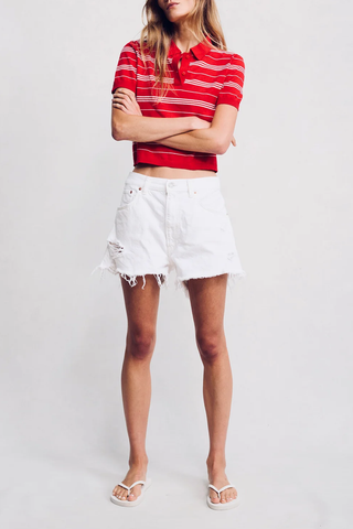 Shrunken Polo Sweater | Red And White Stripe