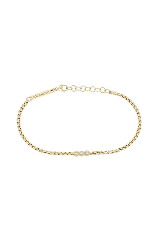 14K 3 Diamond Bezel Small Box Chain Bracelet