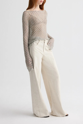 Hand Crochet Slash Neck Top | Pale Champagne