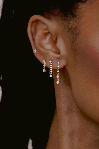 14k Prong & Princess Diamond Small Curb Chain Drop Earrings