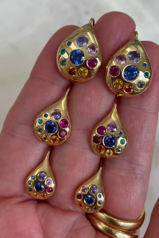 Small Petal Drop Earrings | Multicolor Sapphires