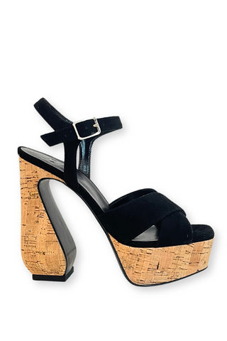 Suede and Cork Platform Sandal | Black