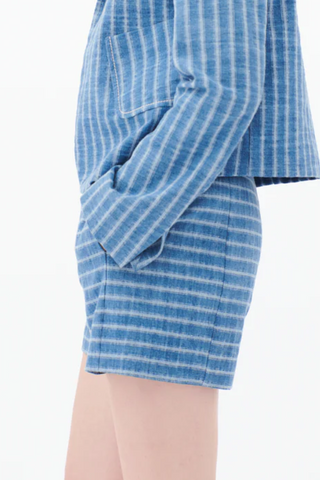 Italian Denim Stripe Shorts | Light Indigo