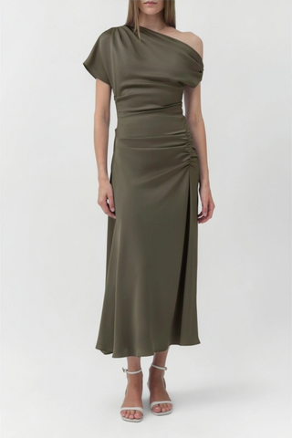 Joanna Asymmetrical Shoulder Midi Dress | Sea Turtle