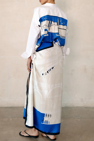 Sirene Scarf Back Shirt | White/Lagoon