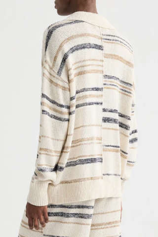 V Neck Long Sleeve Polo | Ivory Multi